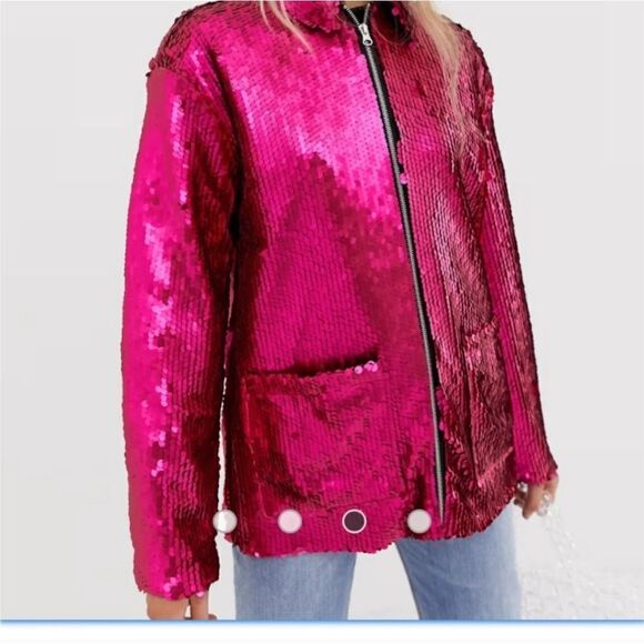 ASOS Jackets & Blazers - Asos Sz 8 hot pink sequin blazer jacket